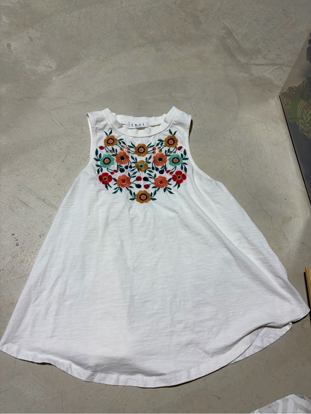 THML White Floral Embroidered Tank top XS